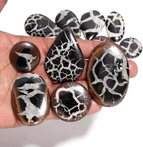 Vista 3 de Cabujón negro natural de las piedras preciosas septarianas al por mayor, joyería que hace piedras preciosas sueltas alta mano pulidas cristales