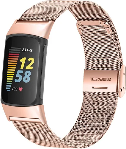 Vista 9 de FitTurn Correa delgada para reloj inteligente Fitbit Charge 6/Charge 5, correa de reloj ajustable de malla de acero inoxidable, correa femenina
