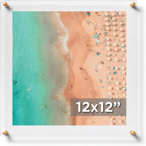 Vista 8 de Marco de fotos acrílico flotante de doble panel transparente de 8 x 10 pulgadas con herrajes dorados para mostrar arte y fotos en la pared