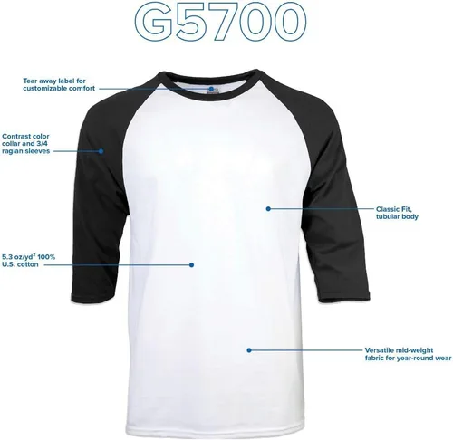 Vista 4 de Gildan Camiseta raglán 34 de algodón pesado para adultos, estilo G5700, paquete de 2