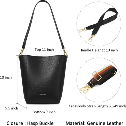 Vista 3 de Bostanten Bolsas de cuero para hombro, tipo balde, para mujer