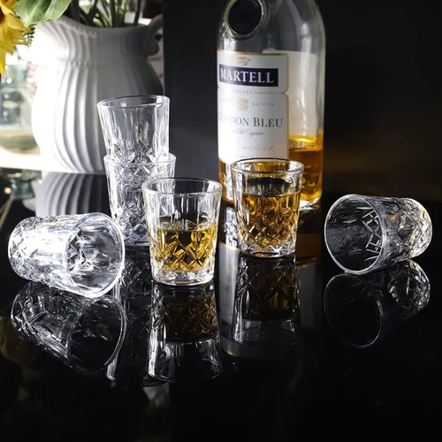 Vista 5 de JAIEF Vasos de chupito de tequila de 1.7 onzas con base pesada, vasos de cristal cordial (4)