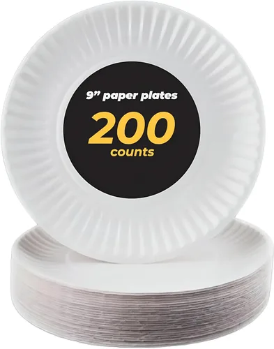 Vista 9 de Perfect Stix Platos de papel sin recubrimiento de 9 pulgadas, color blanco, paquete de 200