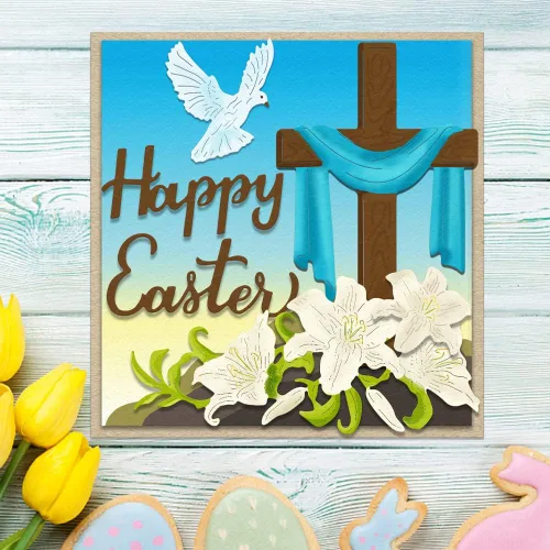 Vista 5 de Troqueles de corte de metal con diseño de flores de Pascua, palabras de Pascua, animales troquelados para hacer tarjetas, herramienta de plantilla