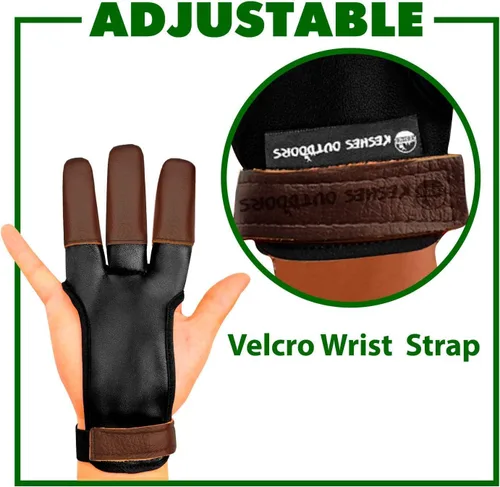 Vista 4 de Guante de tiro con arco – Lengüeta de tres dedos con protector de dedo de cuero duradero para arcos recurvos y largos – Protector cómodo
