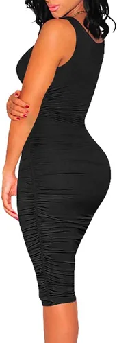 Vista 2 de BEAGIMEG Vestido midi sin mangas sexy fruncido para mujer