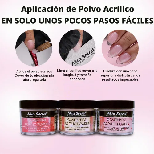 Vista 5 de Mia Secret Polvo Acrílico de Cobertura Juego de 3 Piezas - Rosa/Beige/Rose 1 oz