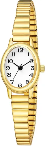 Vista 7 de ADSBIAOYE Relojes pequeños de oro para mujer, números arábigos, fácil de leer, reloj analógico con banda de expansión de acero inoxidable