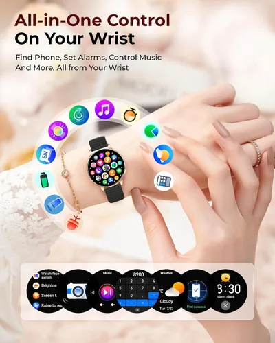 Vista 8 de Reloj inteligente para mujer, rastreador de actividad física HD de 1.27 pulgadas con 4 bandas y juego de regalo de collar, monitor de sueño SpO2
