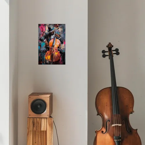 Vista 3 de SWQYLB Arte de pared de música negra, arte abstracto de jazz, pintura afroamericana, lienzo, instrumentos musicales, imágenes, aula, música, Negro