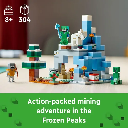 Vista 2 de LEGO Minecraft The Frozen Peaks 21243, Set de Montaña Cueva con Steve, Creeper, Figuras de Cabra y Accesorios, Juguete de Bioma Helado para Niños