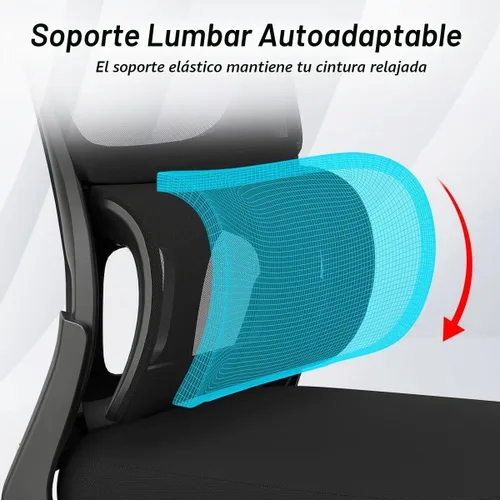 Vista 3 de Soohow Silla de oficina, ergonómica de malla con soporte lumbar, cómoda silla de escritorio giratoria para computadora con reposabrazos abatibles