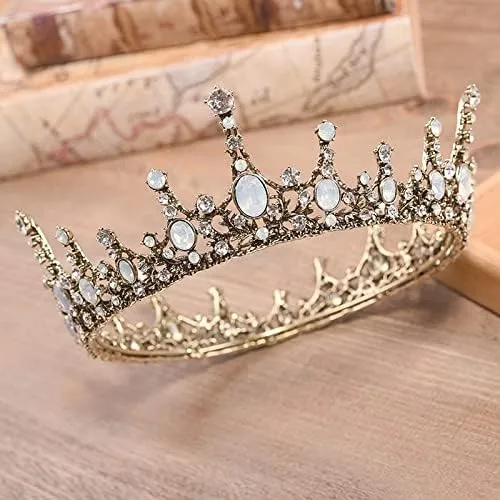 Vista 2 de hair jewelry crown tiaras for women Retro Baroque Crystal Round Tiaras Crowns Princess Diadem Coronal Headpiece Women Bride Wedding Hair Jewelry