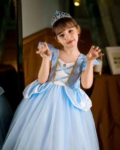 Vista 4 de Hulaha Disfraz de princesa para niñas, disfraz de cosplay de Halloween para Cenicienta, 6-7 años