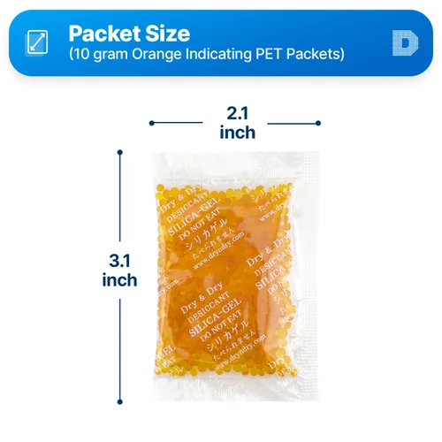 Vista 6 de Dry & Dry 0.35 oz [15 paquetes] Paquetes de gel de sílice indicativo naranja Gel de sílice desecante - Paquetes de sílice recargables, paquetes