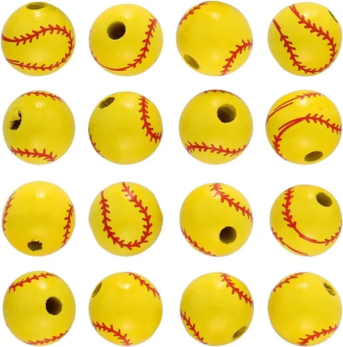 Vista 9 de Firstmeet Cuentas redondas pintadas de madera de 0.591 in, 60 unidades, cuentas sueltas en forma de baloncesto para hacer joyas, cabello
