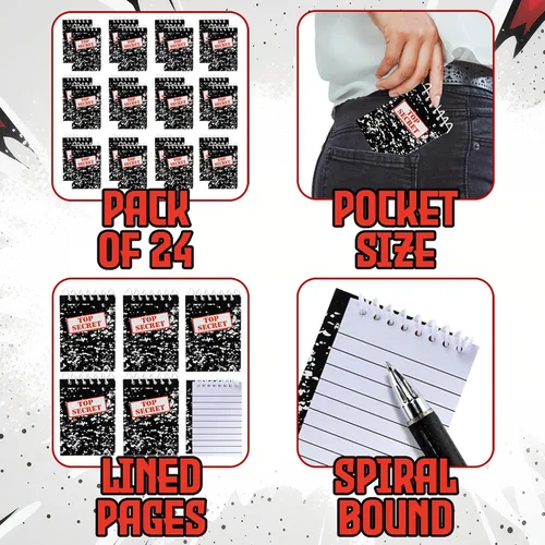 Vista 2 de Bedwina Top Secret - Mini cuadernos para recuerdos de fiesta infantil (paquete de 24) cuadernos pequeños en espiral para decoración de fiestas