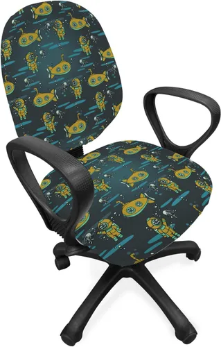 Vista 7 de Lunarable Funda para silla de oficina tribal, diseño azteca, nativo americano, geométrico, simbolismo étnico con espirales de triángulos, elástico