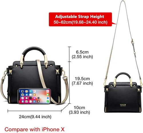 Vista 2 de Bolsos de cuero para mujer, con asa superior y correa ajustable