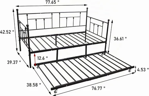 Vista 2 de HOMERECOMMEND Sofá cama doble con soporte de listones de acero nido estándar, negro