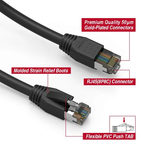 Vista 3 de Cable de red LAN de Internet RJ45 Cat8 RJ45 de 0.5 pies, interior/exterior, 24 AWG – Último 40Gbps 2000Mhz, resistente a la intemperie S/FTP