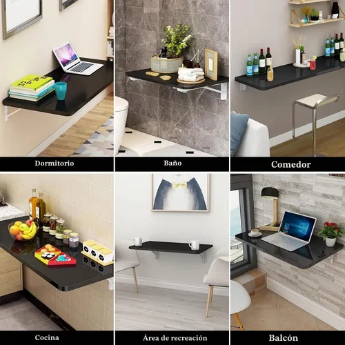 Vista 7 de Mesa plegable para montaje en pared, mesa flotante para ahorrar espacio, para cocinas, lavanderías, bares y restaurantes, negro