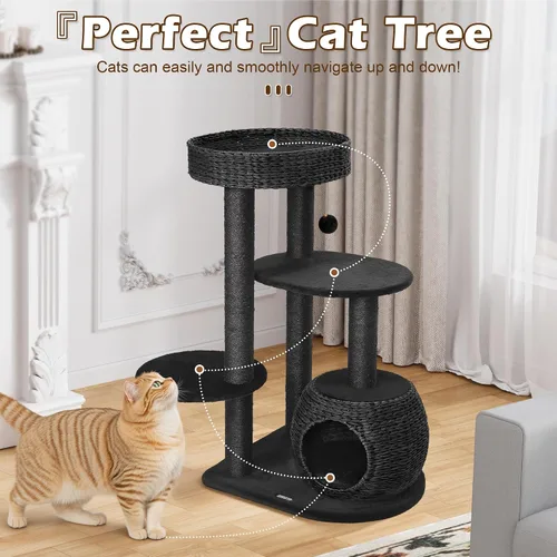 Vista 6 de KAMABOKO Árbol moderno para gatos, 39 pulgadas de alto para gatos de interior, condominio natural con postes rascadores, torre tejida a mano