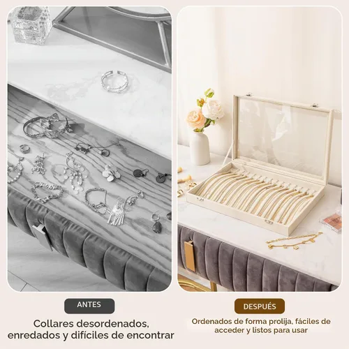 Vista 5 de Frebeauty Organizador de collares de 15 ganchos, bandeja de terciopelo con Beige