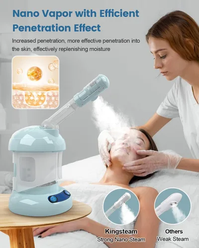 Vista 2 de Vaporizador facial de mesa, vaporizador de ozono con brazo giratorio de 360°, vaporizador facial nano iónico profesional para limpieza profunda