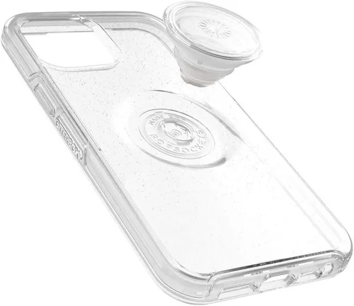 Vista 5 de OtterBox Funda transparente para iPhone 12 mini Otter + Pop Symmetry Series - Stardust POP, PopSockets integrado PopGrip, delgada, apta