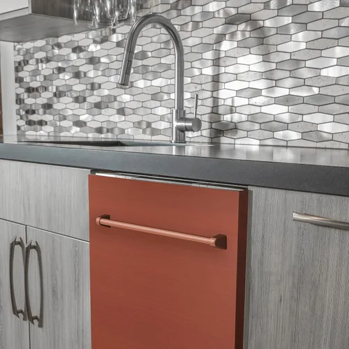 Vista 4 de ZLINE - Lavavajillas de 24 pulgadas con control superior en cobre de 120 voltios con bañera de acero inoxidable y mango de estilo tradicional