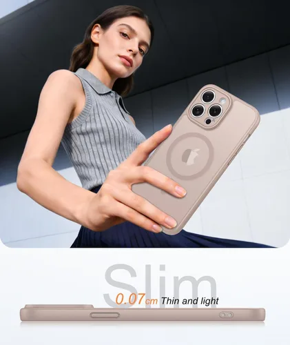Vista 90 de FNTCASE Funda para iPhone 17 Pro: Fundas delgadas translúcidas de color azul claro compatibles con MagSafe, protección completa de la cámara