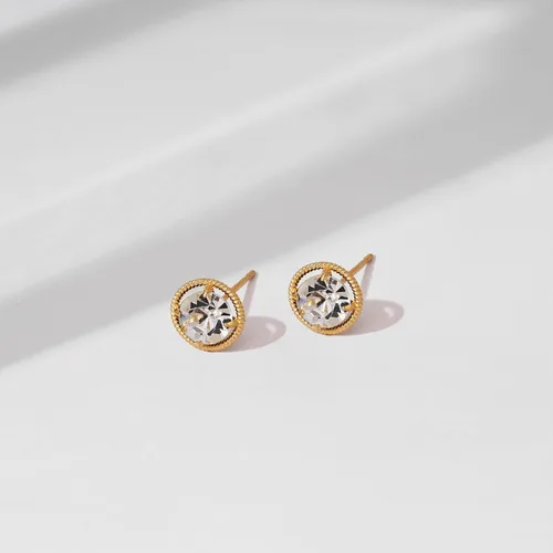 Vista 4 de Tienda Essentials 10k Gold Made with Infinite Elements Imported Crystal Birthstone Stud Earrings (previously Tienda Collection)