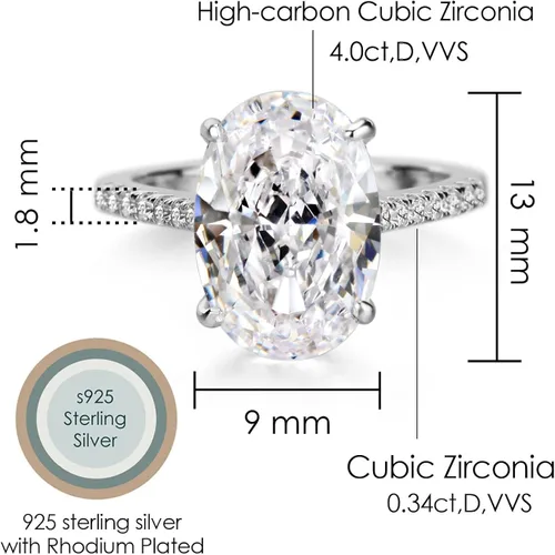 Vista 6 de michooyel S925 - Anillo de compromiso de circonita cúbica de corte ovalado de 4 quilates anillo de compromiso de boda de plata de ley para mujer