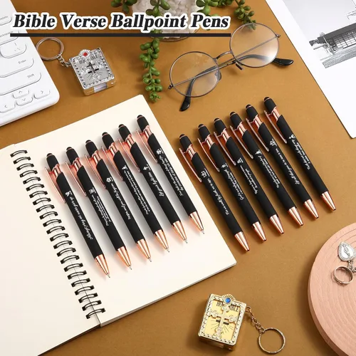 Vista 4 de Chuangdi 48 bolígrafos con versículo bíblico, bolígrafos cristianos a granel con citas inspiradoras, escrituras motivacionales para mujeres y Negro