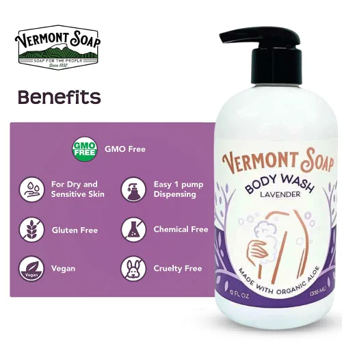 Vista 3 de VERMONT SOAP Gel de baño, gel natural con manteca de karité, gel de gel suave para hidratar y calmar la piel, jabón corporal sin fragancia