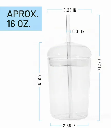 Vista 4 de Maplefield Vaso de vidrio con tapa de cúpula, 16 onzas, reutilizable, para café helado con pajilla, resistente a derrames, para frappes y licuados