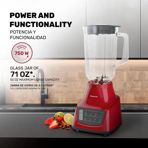 Vista 3 de TAURUS GRANDEUR TOUCH REC Batidora súper táctil con función programable 800W Jarra de vidrio 1.5 L Función turbo y pulso 5 funciones