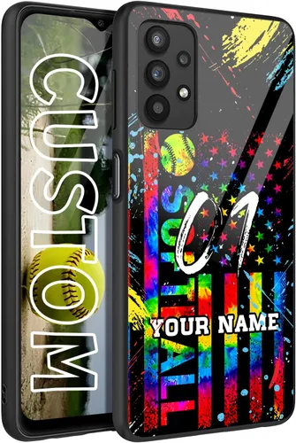 Vista 7 de Personalized Baseball Softball vs Name Number US Flag Decor Rubber Cover Phone Case for Galaxy America Fire