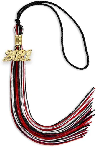 Vista 110 de Endea Graduation Borla mixta de triple color con gota de fecha dorada (negro/dorado/blanco, 2021)