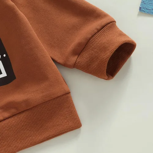 Vista 4 de Conjunto de 2 piezas de sudadera de manga larga con cuello redondo y pantalones casuales para bebés y niños pequeños