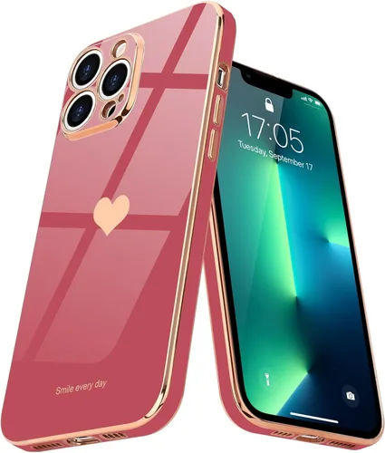 Vista 8 de Teageo Funda para iPhone 13 Pro para mujeres y niñas, diseño de corazón de amor, cubierta trasera suave, protección completa de la cámara, Negro