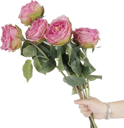 Vista 10 de Eden - 6 flores artificiales Eden de tallo súper largo de 24 pulgadas, rosa de col de seda de tacto real para decoración del hogar, centro de mesa