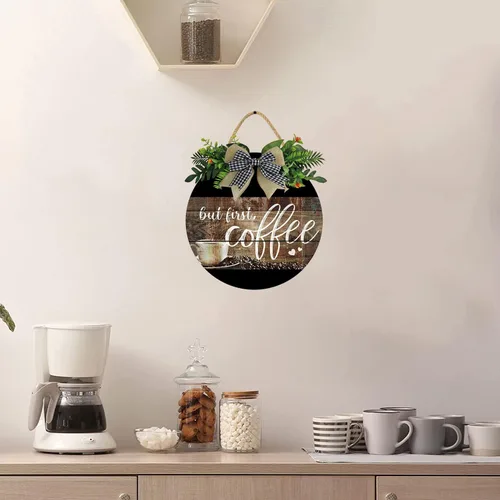 Vista 5 de KPSheng Letrero con texto en inglés «But First Coffee», decoración de pared de madera de 11 pulgadas para el hogar, cocina, cafetería