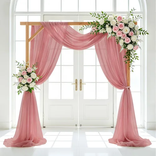 Vista 2 de Tela de Drapeado para Arco de Boda Rosa Empolvado Cortinas de Techo 1 Panel Tela de Gasa Cortinaje Cortinas de Boda para Techo Cortina Transparente