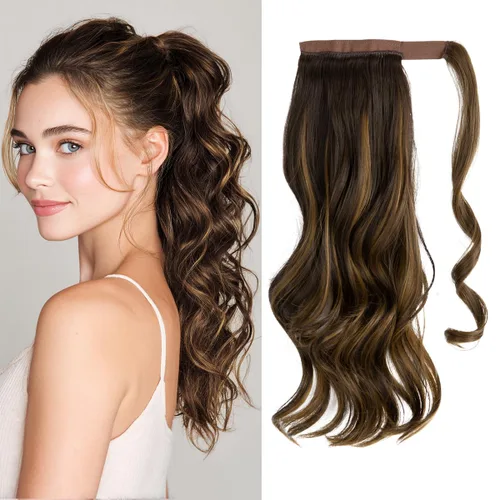 Vista 24 de CJL HAIR 14" Extensión de cola de caballo corta con cabello rizado y ondulado, clip en la cola de caballo, extensión de pelo sintético falso