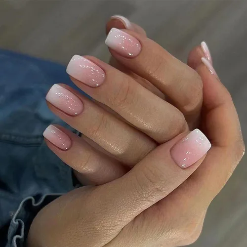 Vista 13 de Uñas postizas a presión de almendra, uñas postizas medianas con diseños de estampado francés de lámina dorada 3D, pegamento dorado Starlight en uñas