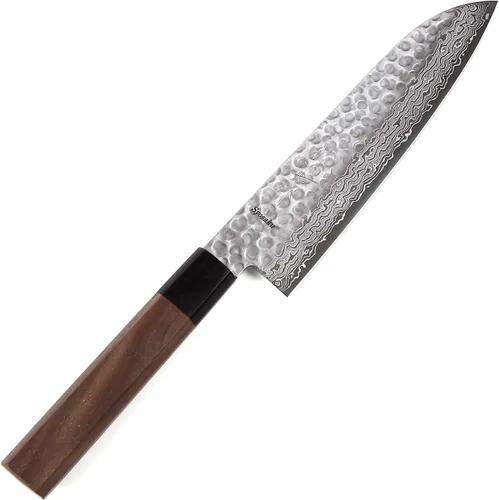 Vista 18 de Cuchillo japonés martillado Damasco VG-10 46 capas de mango de madera de magnolia octogonal, 6 pulgadas (5.906 in)