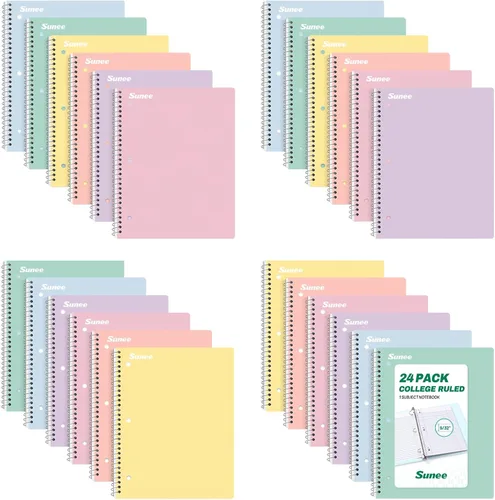 Vista 9 de SUNEE Cuadernos en espiral, paquete de 6, 1 materia, papel rayado universitario, 8 x 10-1/2 pulgadas, 70 hojas por cuaderno, cuadernos en espiral