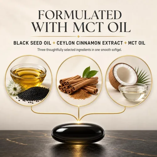 Vista 5 de Sikaroots Aceite de semilla negra etíope + canela de Ceilán con aceite MCT, 60 cápsulas blandas